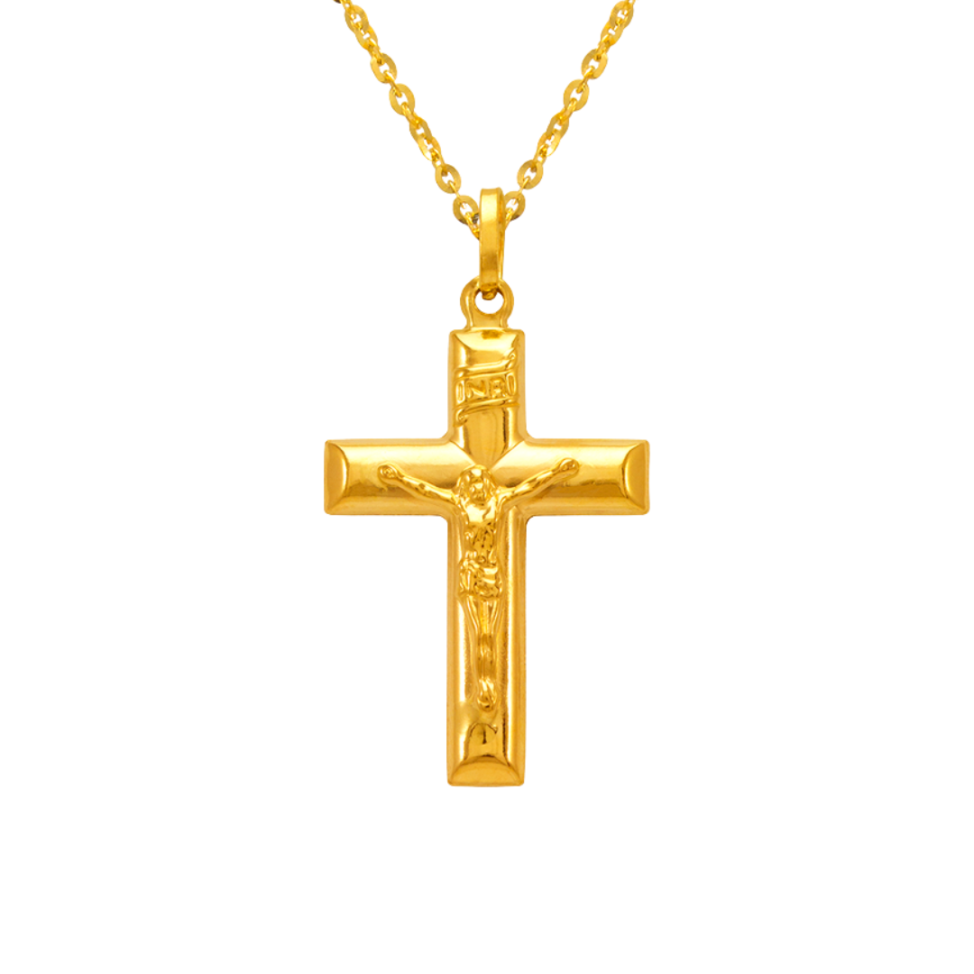 14K Yellow Gold Hollow Jesus Cross Charm Religious Pendant