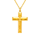 14K Yellow Gold Hollow Jesus Cross Charm Religious Pendant