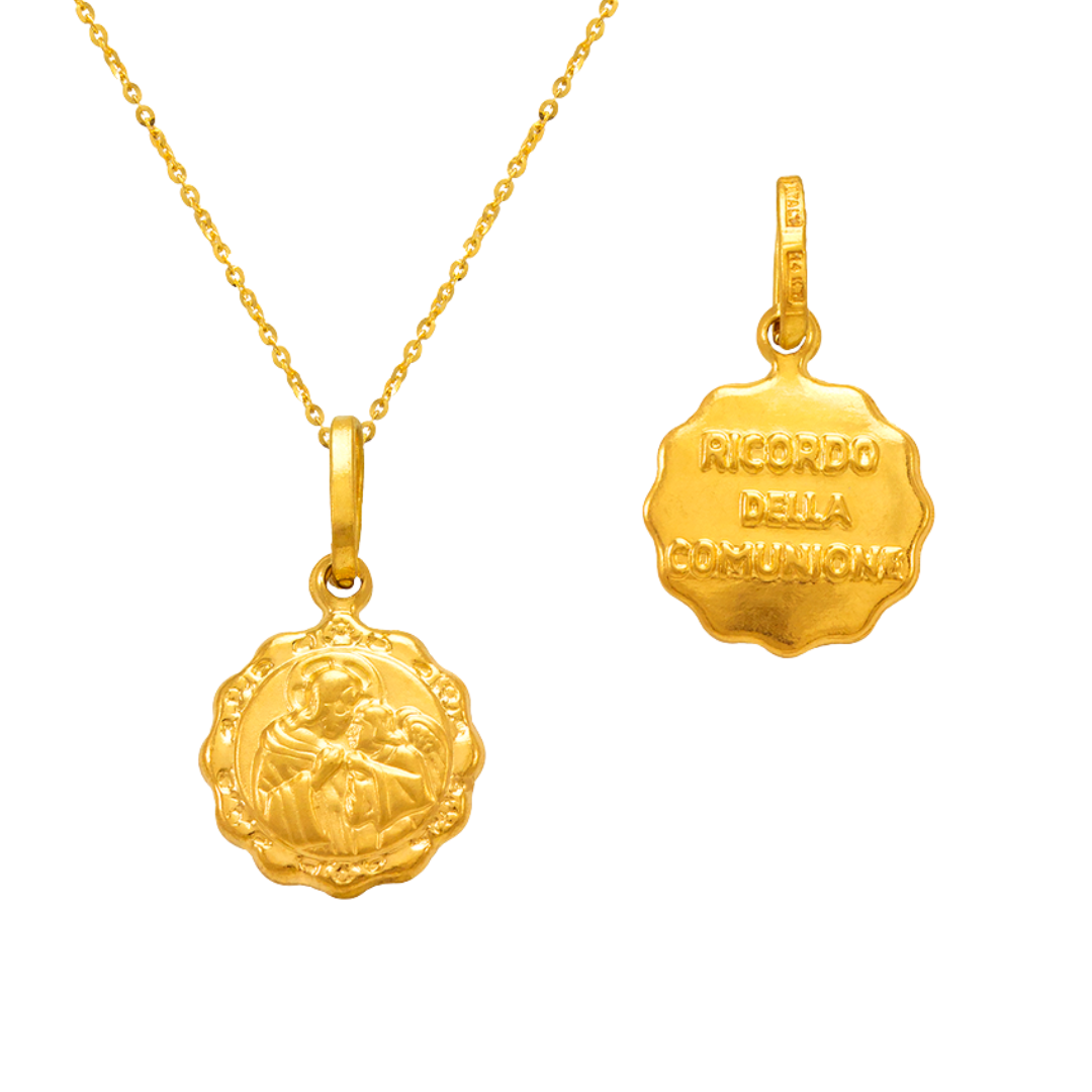 14K Yellow Gold Hollow Baptism Charm Religious Pendant