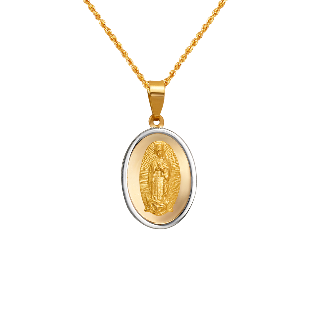 14K Two-Tone Gold High Polished/Satin Fininshed Guadalupe Religious Pendant