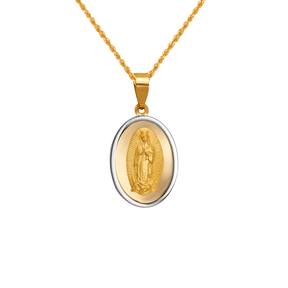 14K Two-Tone Gold High Polished/Satin Finished Guadalupe Religious Pendant – Size 12x16mm, Color Two-Tone