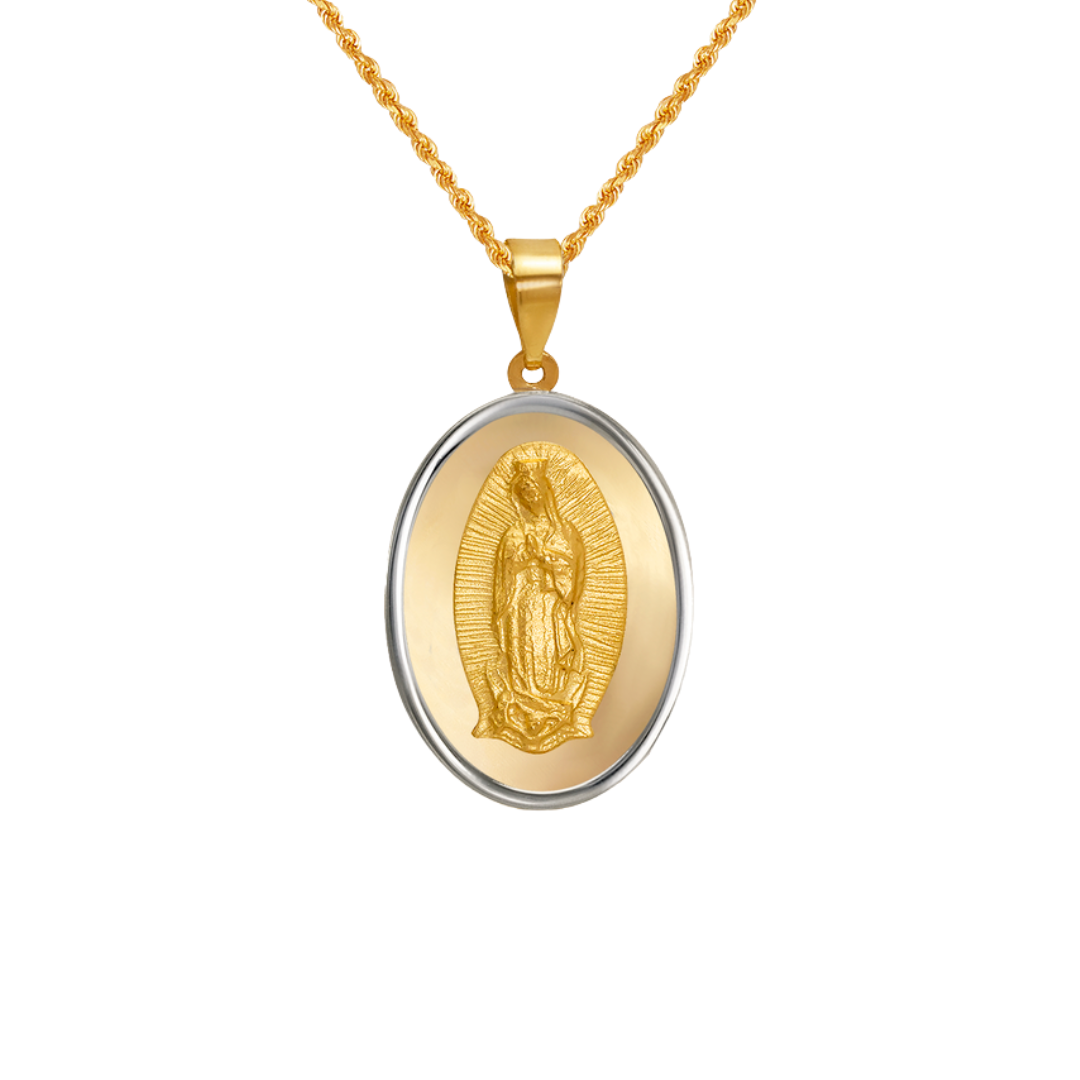 14K Two-Tone Gold High Polished/Satin Fininshed Guadalupe Religious Pendant