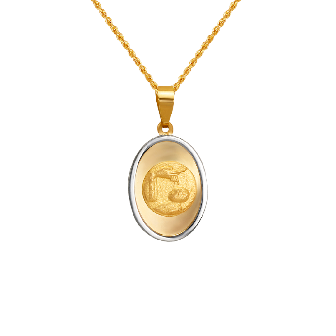 14K Two-Tone Gold High Polished/Satin Finished Baptism Religious Pendant