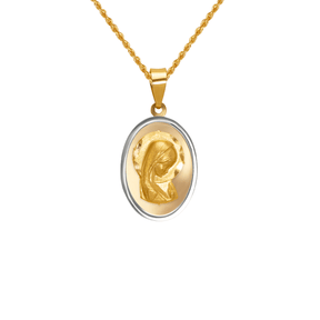 14K Two Tone Gold High Polished/Satin Finished Virgin Mary Religious Pendant – Size 12x16mm, Color Two-Tone