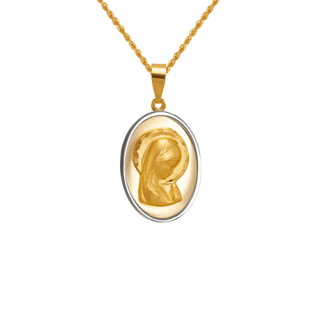 14K Two Tone Gold High Polished/Satin Finished Virgin Mary Religious Pendant