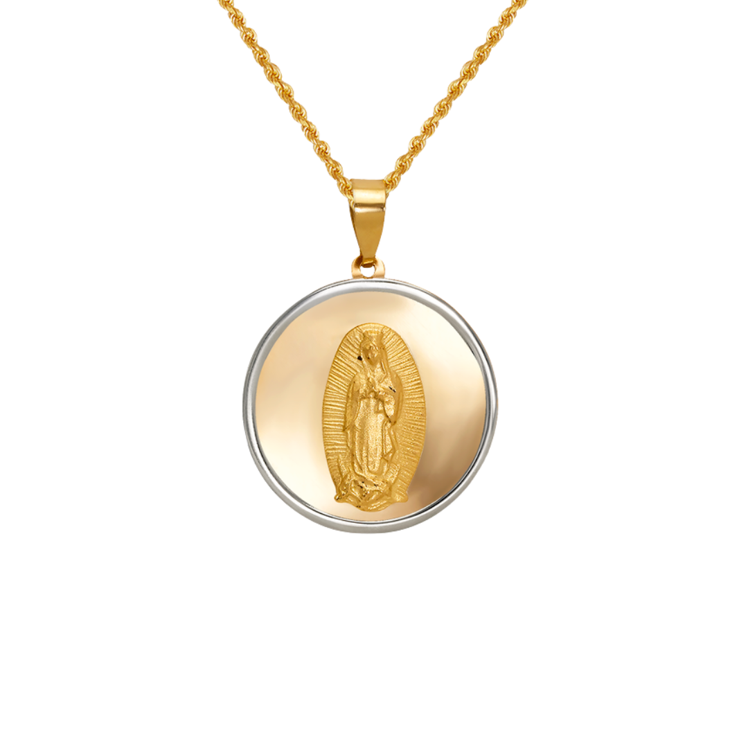14K Two-Tone Gold High Polished/Satin Finished Guadalupe Religious Pendant