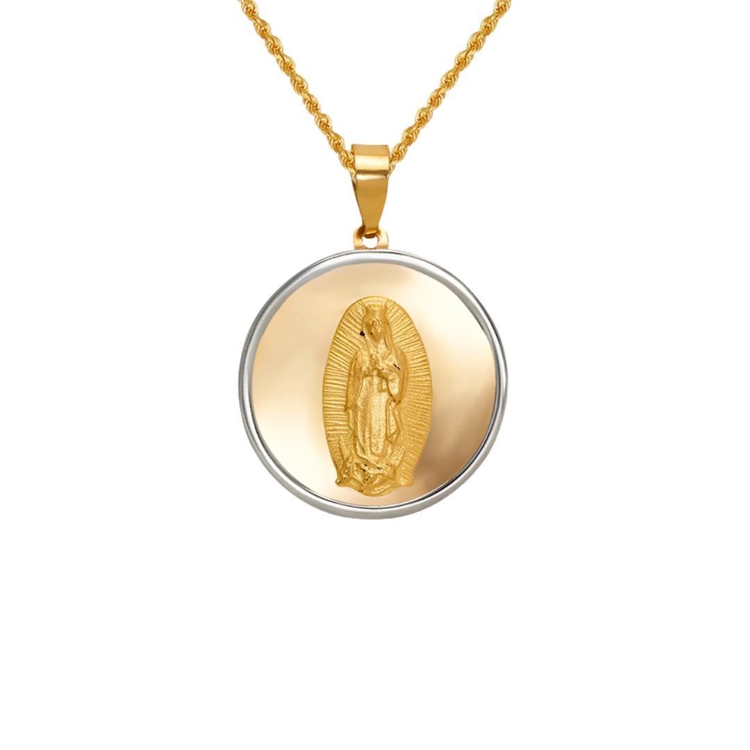 14K Two-Tone Gold High Polished/Satin Finished Guadalupe Religious Pendant