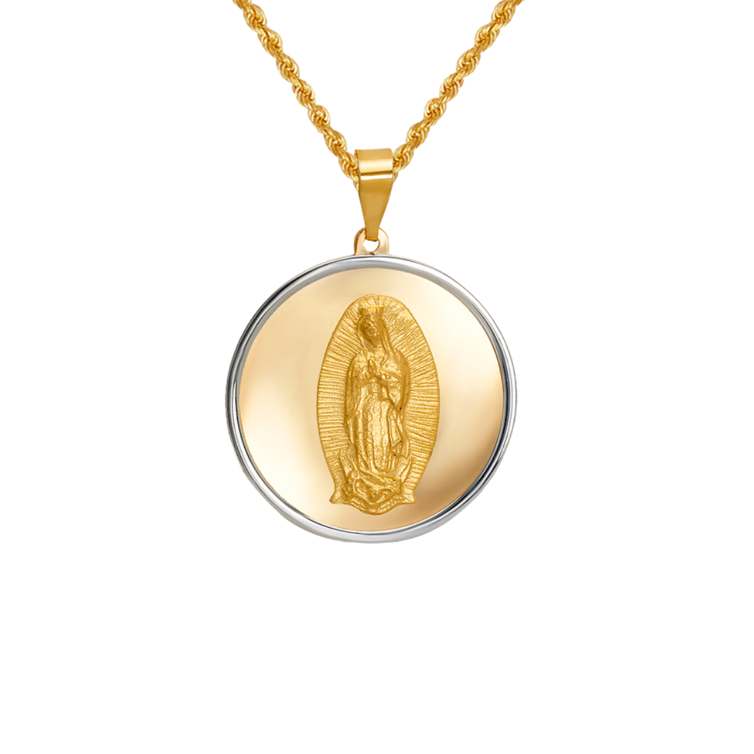14K Two-Tone Gold High Polished/Satin Finished Guadalupe Religious Pendant