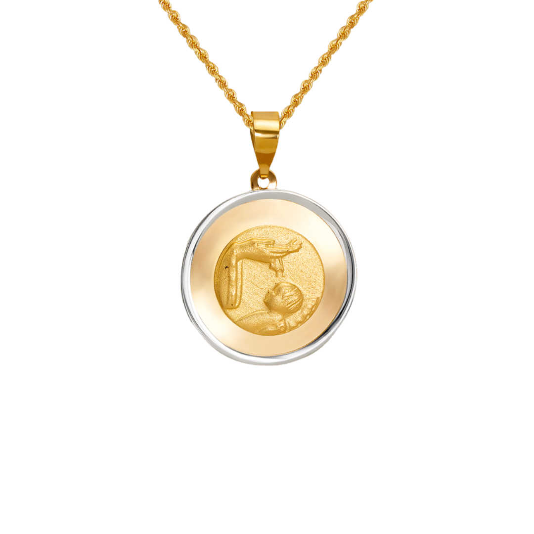 14K Two-Tone Gold High Polished/Satin Finished Baptism Religious Pendant