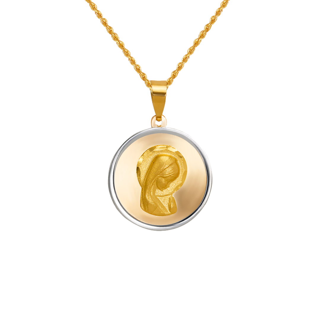 14K Two-Tone Gold High Polished/Satin Finished Virgin Mary Religious Pendant