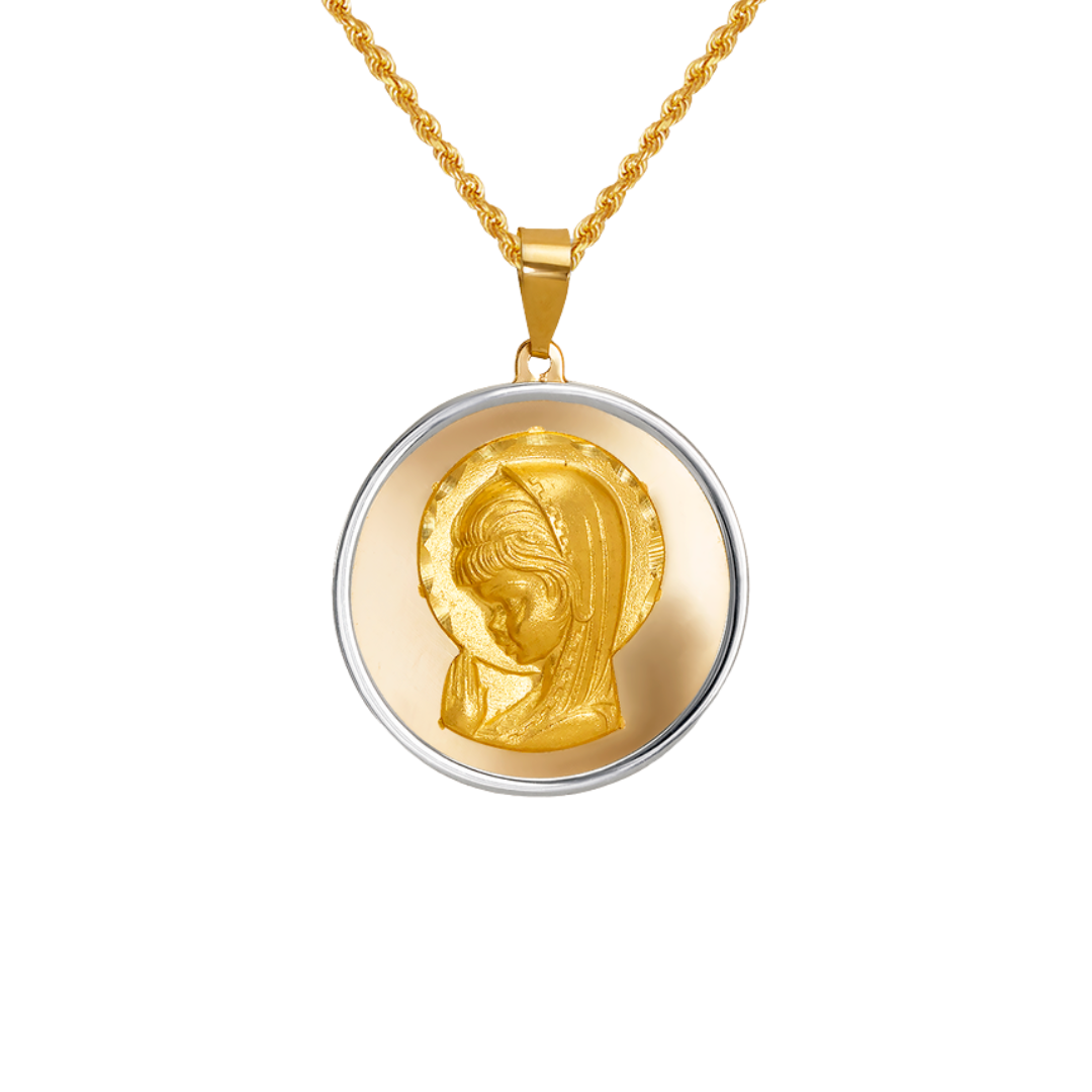14K Two-Tone Gold High Polished/Satin Finished Virgin Mary Religious Pendant