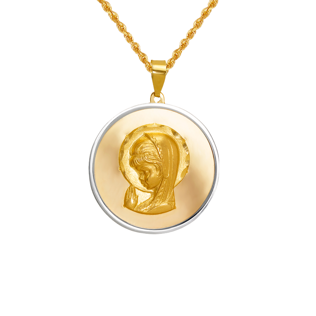 14K Two-Tone Gold High Polished/Satin Finished Virgin Mary Religious Pendant