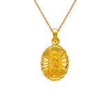 14K Yellow Gold Diamond Cut Oval Guadalupe Scapular Pendant