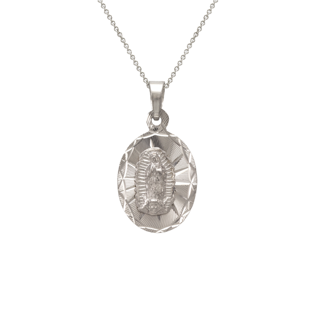 14K Yellow Gold Diamond Cut Oval Guadalupe Scapular Pendant