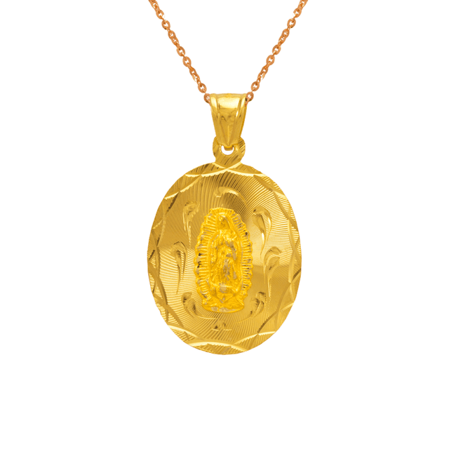 14K Yellow ,White,Tricolor Gold Diamond Cut Oval Guadalupe Scapular Religious Pendant