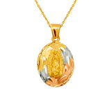14K Yellow ,White,Tricolor Gold Diamond Cut Oval Guadalupe Scapular Religious Pendant