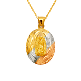 14K Yellow ,White,Tricolor Gold Diamond Cut Oval Guadalupe Scapular Religious Pendant