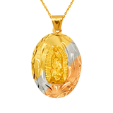 14K Yellow ,White,Tricolor Gold Diamond Cut Oval Guadalupe Scapular Religious Pendant