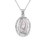 14K Yellow ,White,Tricolor Gold Diamond Cut Oval Guadalupe Scapular Religious Pendant