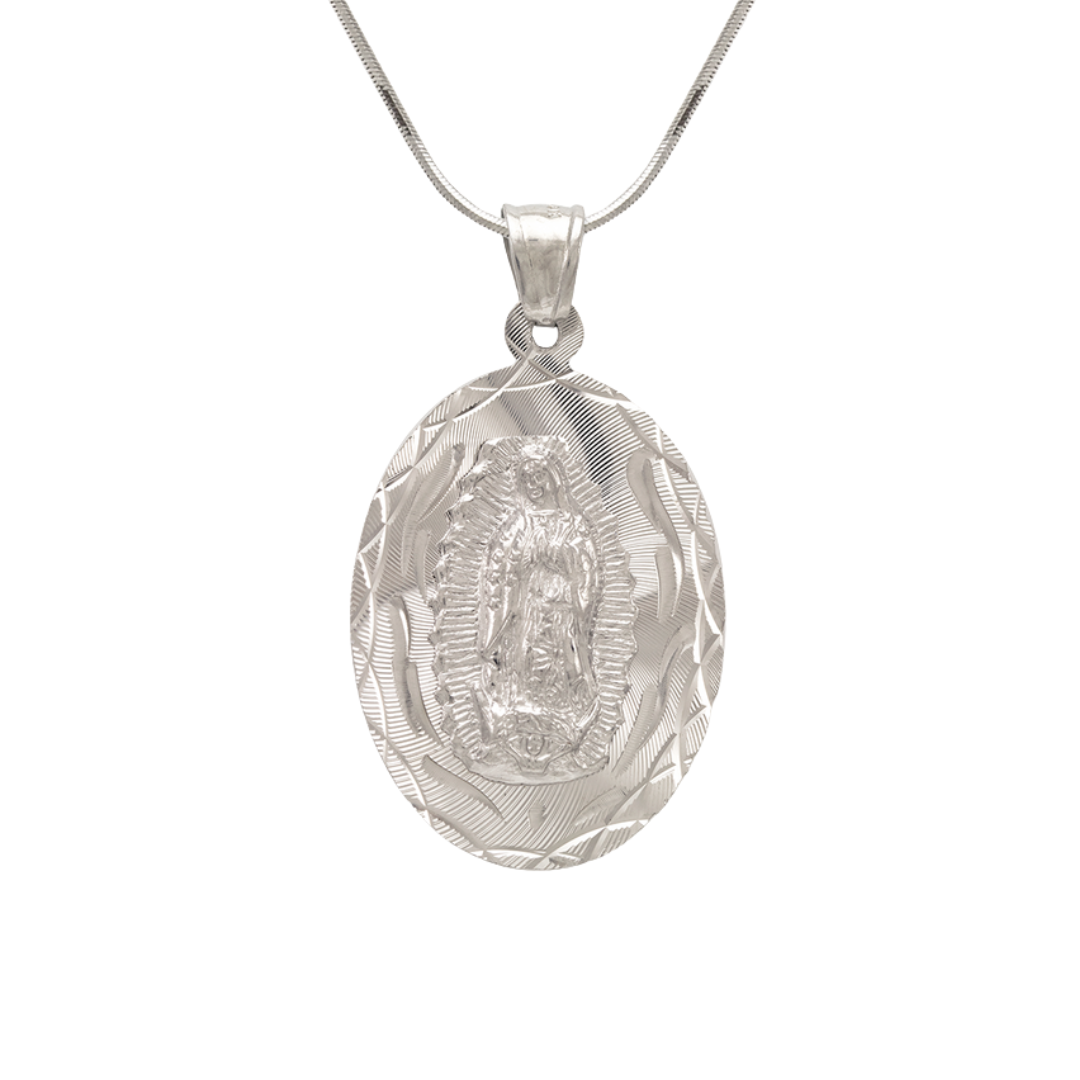 14K Yellow ,White,Tricolor Gold Diamond Cut Oval Guadalupe Scapular Religious Pendant