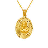 14K Yellow,Tricolor Gold Diamond Cut Oval Sacred Heart Scapular Pendant