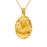 14K Yellow,Tricolor Gold Diamond Cut Oval Sacred Heart Scapular Pendant