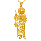 14K Yellow Gold High Polished Diamond Cut San Judas Religious Pendant