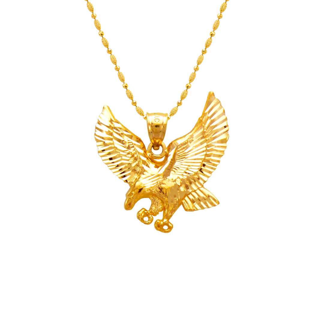 14K Yellow Solid Gold High Polished/Diamond Cut Eagle Pendant