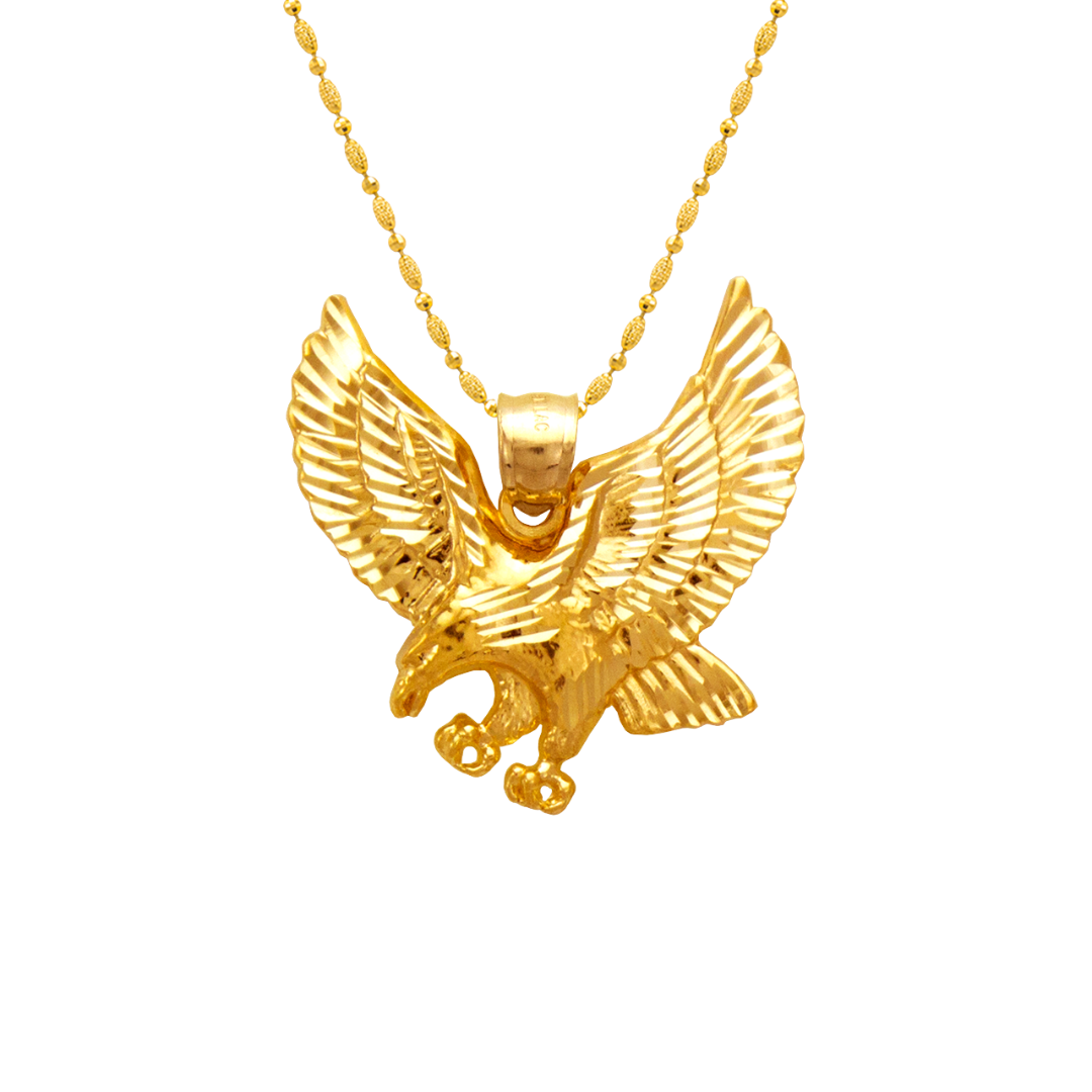 14K Yellow Solid Gold High Polished/Diamond Cut Eagle Pendant