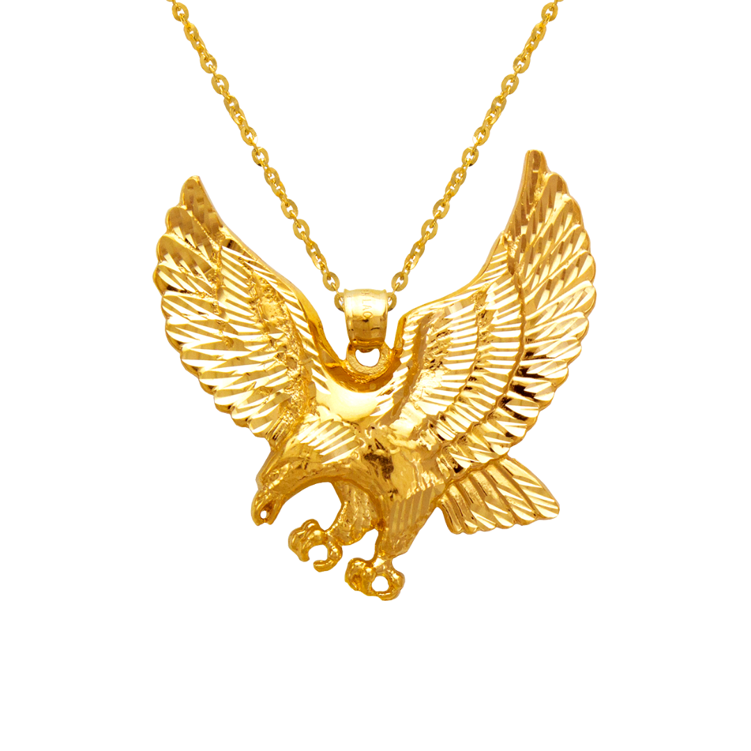 14K Yellow Solid Gold High Polished/Diamond Cut Eagle Pendant