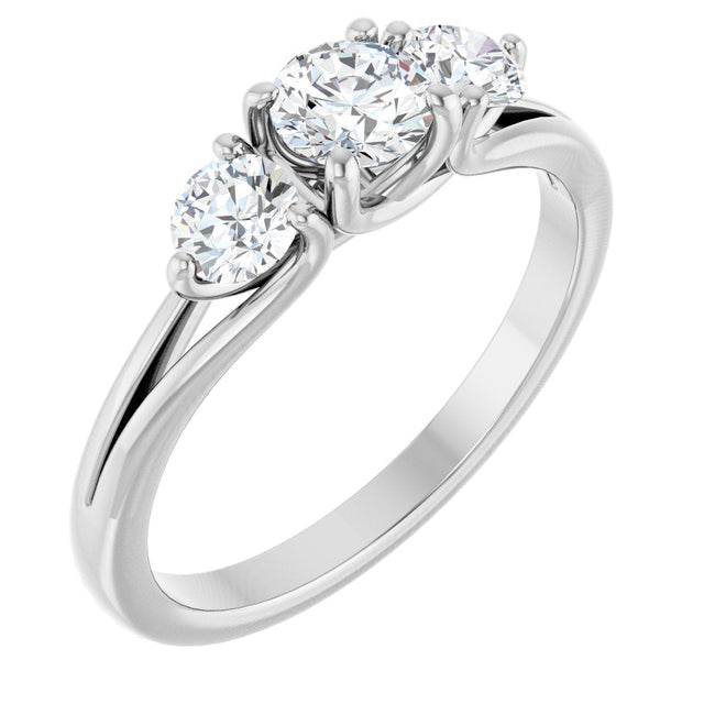 Platinum Round Three-Stone Natural Diamond Engagement Ring – 1/2–1 CTW