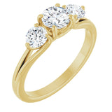 14K Gold Round Three-Stone Natural Diamond Engagement Ring – 1/2–1 CTW - Yellow Gold