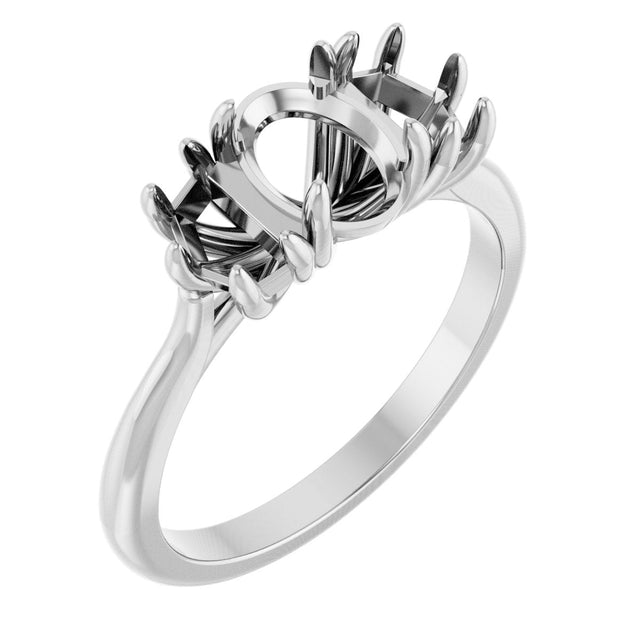 Platinum Oval Claw-Prong Three-Stone Natural Diamond Engagement Ring