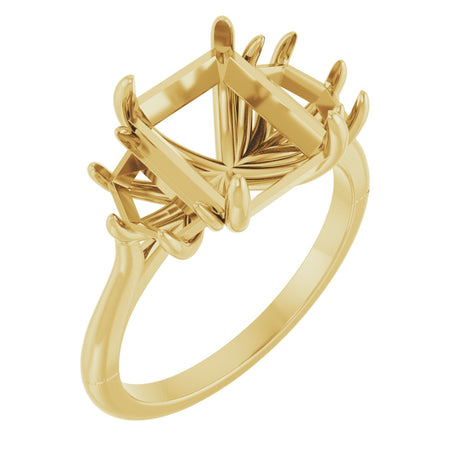 14K Gold Emerald Claw-Prong Three-Stone Natural Diamond Engagement Ring - Yellow Gold