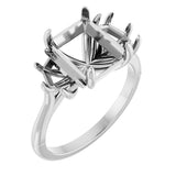 14K Gold Emerald Claw-Prong Three-Stone Natural Diamond Engagement Ring - White Gold