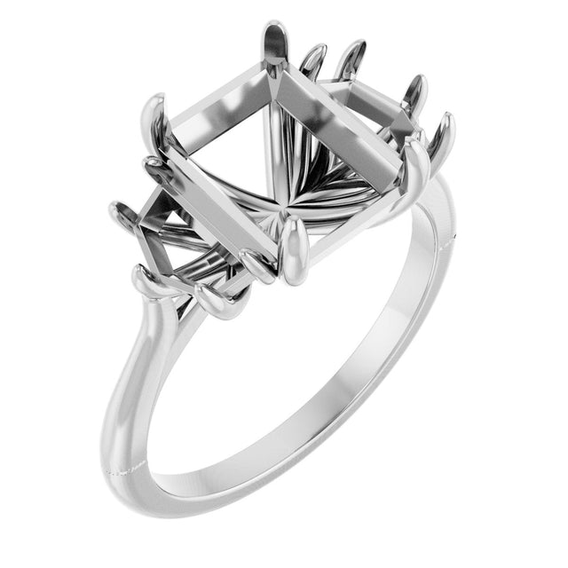 14K Gold Emerald Claw-Prong Three-Stone Natural Diamond Engagement Ring - White Gold