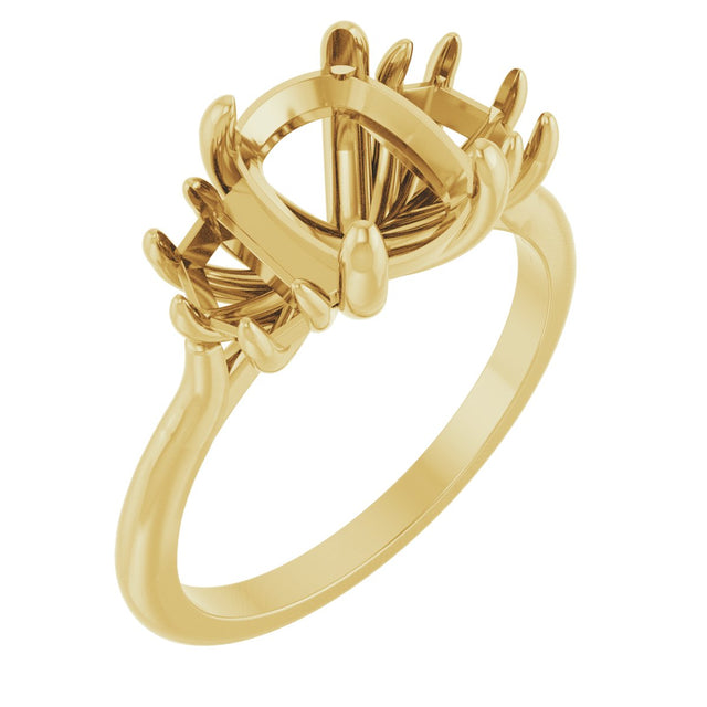 14K Gold Elongated Cushion Claw-Prong Three-Stone Natural Diamond Engagement Ring - Yellow Gold