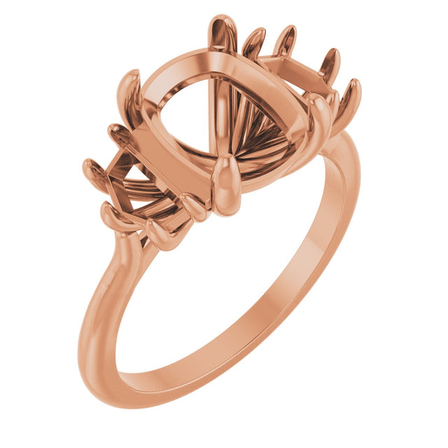 14K Gold Elongated Cushion Claw-Prong Three-Stone Natural Diamond Engagement Ring - Rose Gold