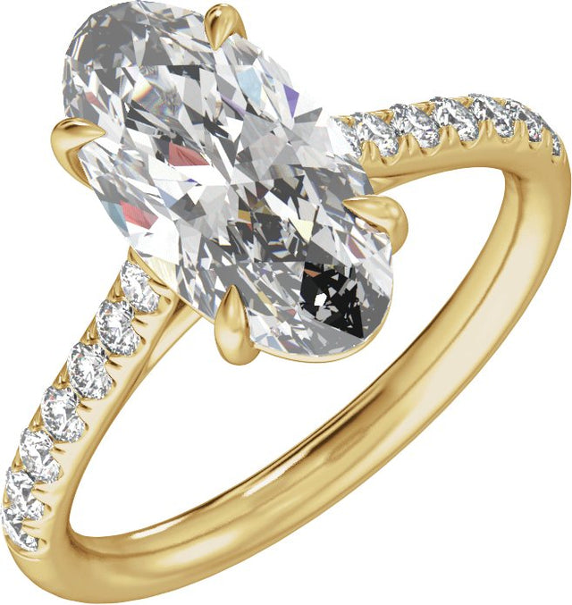 14K Gold Oval Claw-Prong Accented Lab-Grown Diamond Engagement Ring – 1 1/3–3 1/3 CTW - Yellow Gold