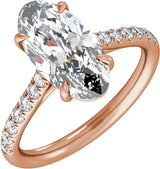14K Gold Oval Claw-Prong Accented Lab-Grown Diamond Engagement Ring – 1 1/3–3 1/3 CTW - Rose Gold