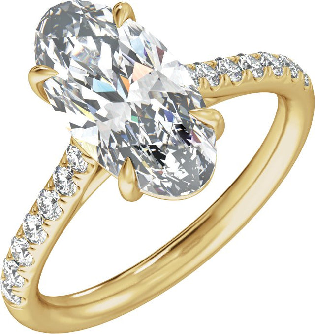 14K Gold Oval Claw-Prong Accented Lab-Grown Diamond Engagement Ring – 1 1/3–3 1/3 CTW - Yellow Gold