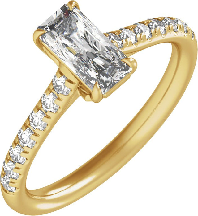 14K Gold Radiant Claw-Prong Accented Lab-Grown Diamond Engagement Ring – 1 1/3–3 1/3 CTW - Yellow Gold