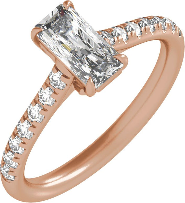 14K Gold Radiant Claw-Prong Accented Lab-Grown Diamond Engagement Ring – 1 1/3–3 1/3 CTW - Rose Gold