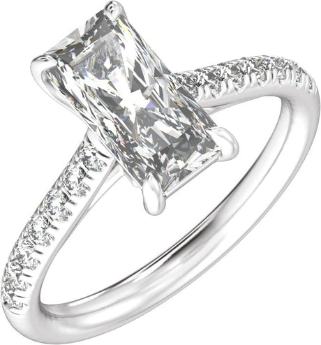 14K Gold Radiant Claw-Prong Accented Lab-Grown Diamond Engagement Ring – 1 1/3–3 1/3 CTW - White Gold