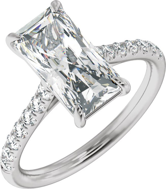 14K Gold Radiant Claw-Prong Accented Lab-Grown Diamond Engagement Ring – 1 1/3–3 1/3 CTW - White Gold