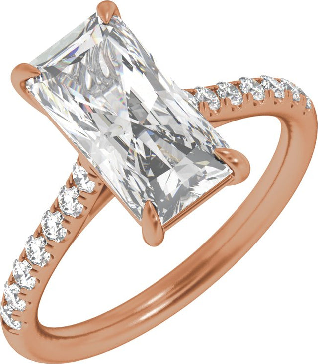 14K Gold Radiant Claw-Prong Accented Lab-Grown Diamond Engagement Ring – 1 1/3–3 1/3 CTW - Rose Gold