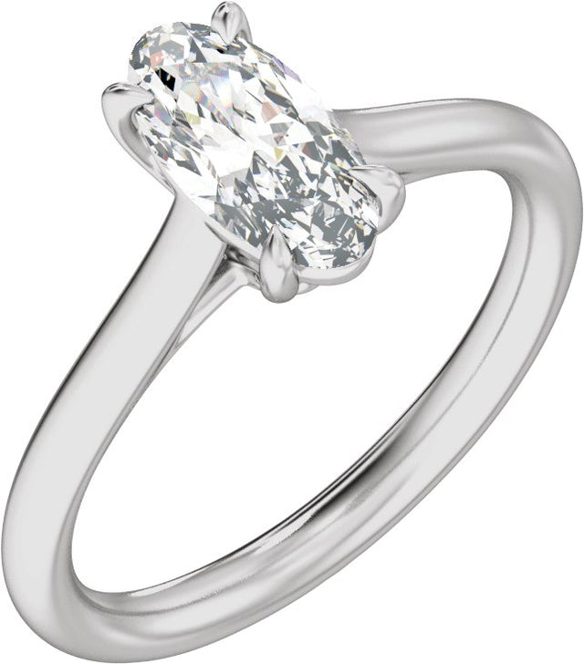14K Gold Elongated Oval Claw-Prong Solitaire Lab-Grown Diamond Engagement Ring – 1–3 CTW - White Gold