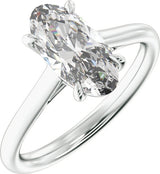 14K Gold Elongated Oval Claw-Prong Solitaire Lab-Grown Diamond Engagement Ring – 1–3 CTW - White Gold