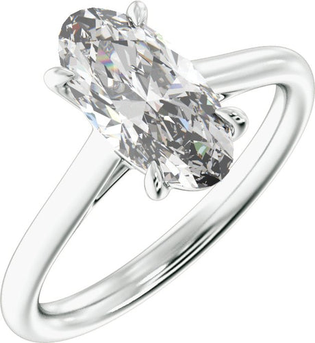 14K Gold Elongated Oval Claw-Prong Solitaire Lab-Grown Diamond Engagement Ring – 1–3 CTW - White Gold