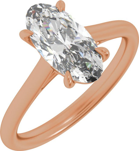 14K Gold Elongated Oval Claw-Prong Solitaire Lab-Grown Diamond Engagement Ring – 1–3 CTW - Rose Gold